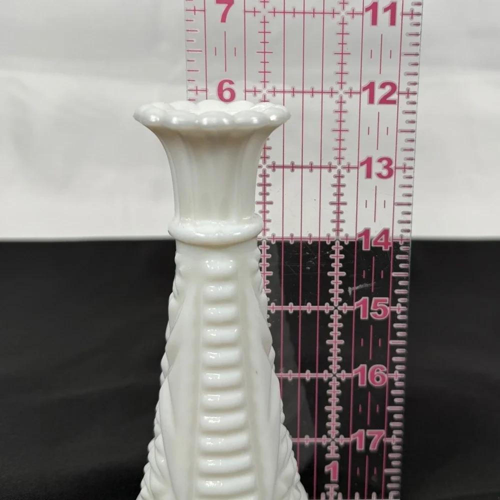 Milk Glass Bud Vase 6in White Embossed Star Ribbed Scalloped